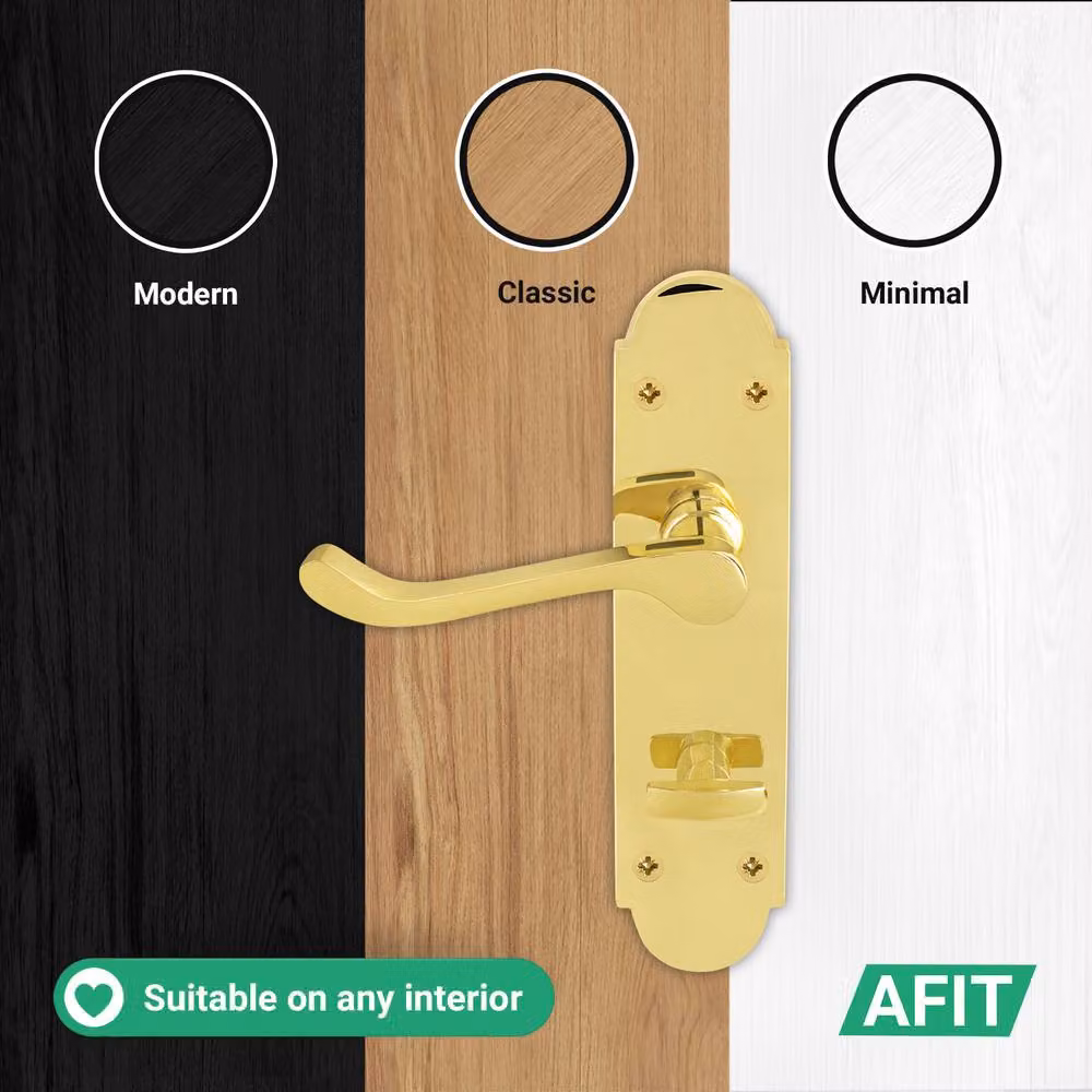 AFIT Polished Brass Bathroom Door Handle Set with Gold Backplates, 1 Pair – 4