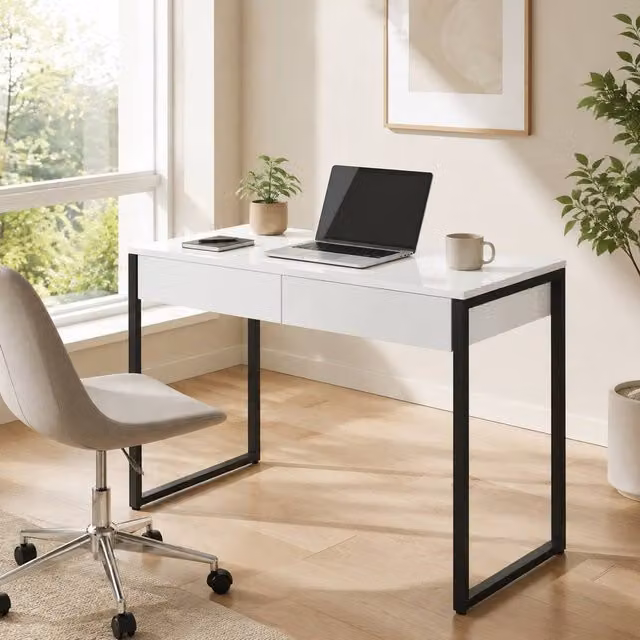 STILVORA Modern Glossy Writing Desk in White and Black, W/D/H: 100 x 60 x 75 cm – 1