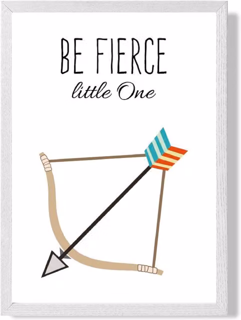 ARTZE Be Fierce Arrow Tribal Quote Framed Print, Bright Blue and White, A2