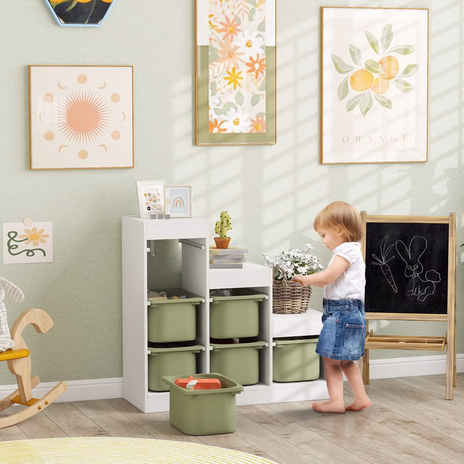 AIYAPLAY Three-Layer Kids Toy Storage Organiser in Green with Removable Bins, W/D/H: 65.5 x 3.0 x 90.0 cm – 2