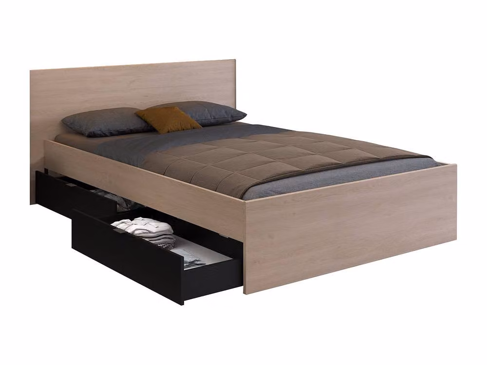VELONA Double Bed with 2 Drawers in Black, W: 140 cm, D: 190 cm, H: 82.6 cm – 2