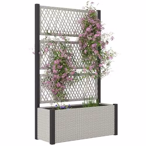 Outsunny Garden Planter Box with Trellis in Grey, W/D/H: 90 x 35 x 148 cm – 1
