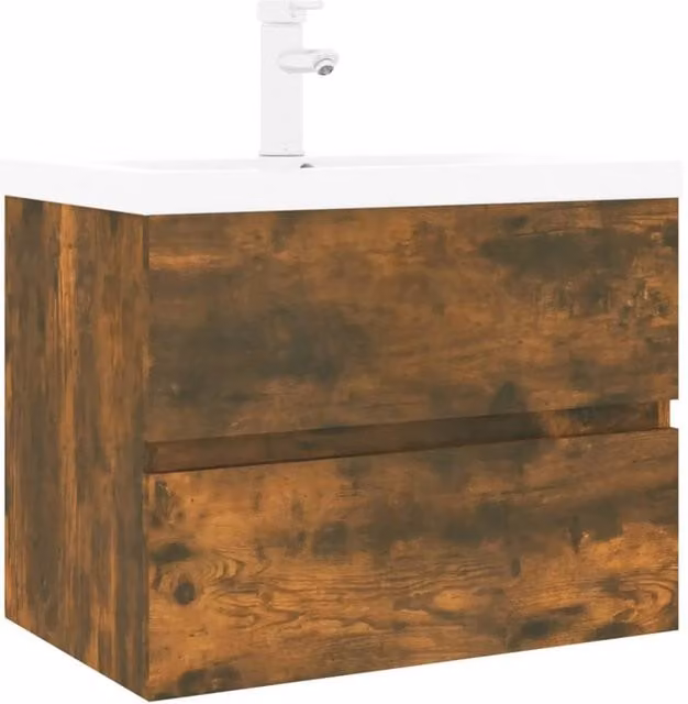 Berkfield Home Wall Mounted Bathroom Sink Cabinet with Built-in Basin in Smoked Oak Brown