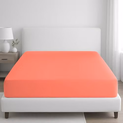 Pamposh Double Cotton Sateen Extra Deep Fitted Sheet, Coral, W/D/H: 140 x 200 x 35 cm