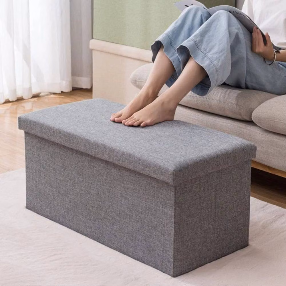 FLAVORA Multi Purpose Storage Ottoman Stool in Grey, W/D/H: 100 x 100 x 35 cm – 3
