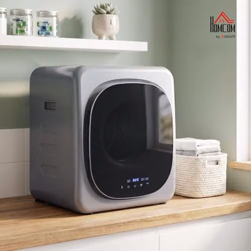 HOMCOM Vented Countertop Tumble Dryer in Silver with 2.5kg Dry Capacity and 4kg Wet Laundry Capacity – 2