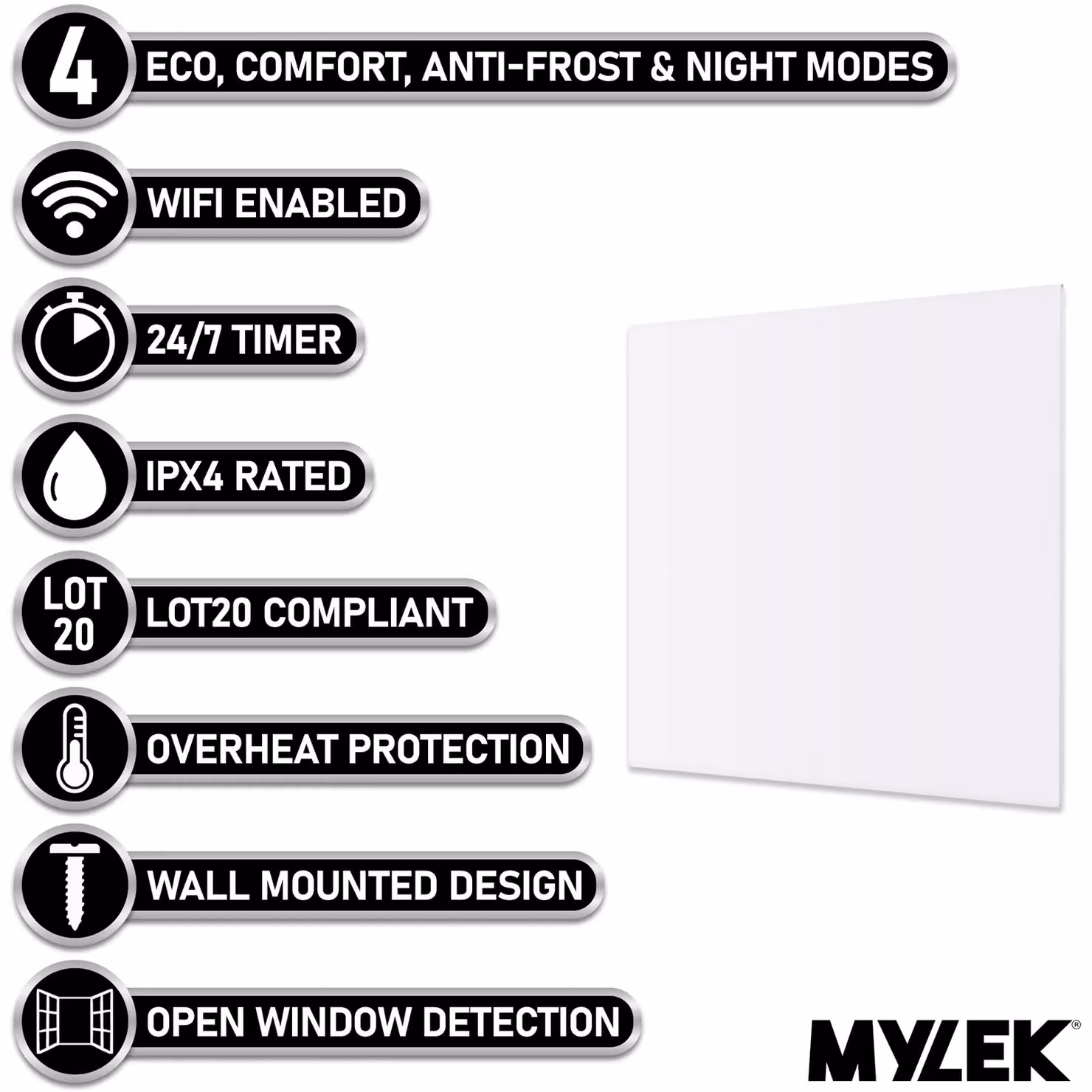MYLEK 500W Slimline Electric Panel Convector Heater with WiFi App Control, White, Wall Mounted – 2