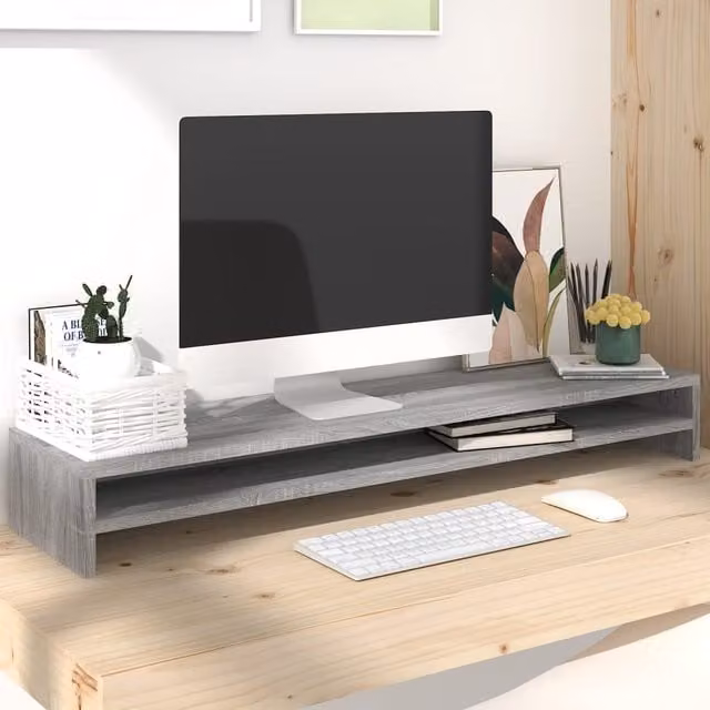 Berkfield Home Monitor Stand in Grey Sonoma, W/D/H: 100 x 24 x 13 cm