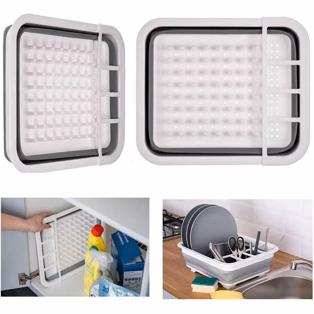 PAWNORA Grey Plastic Rectangular Dish Drying Rack with Cutlery Holder, Height: 31 cm – 2