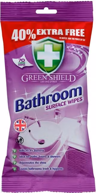 Greenshield Bathroom Surface Wipes, Pack of 70, White and Purple