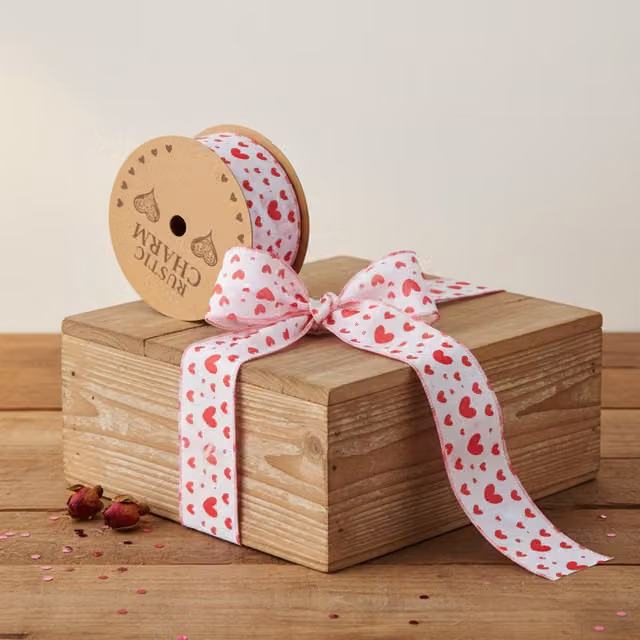 Kingsbury Gifts Pink Hearts Wire Edged Decal Ribbon, 10m x 60mm