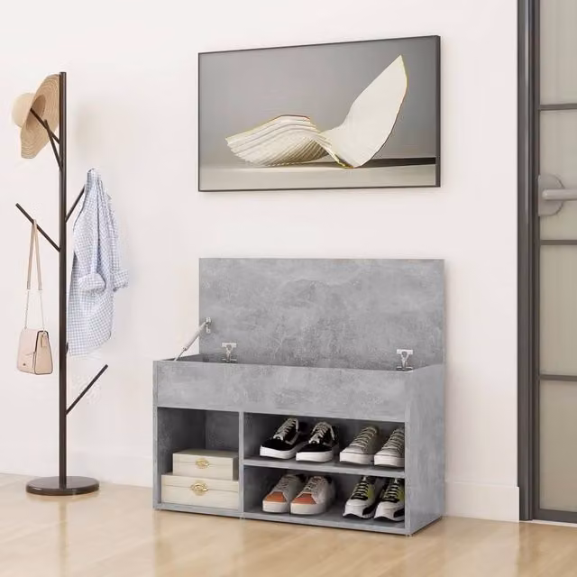 Berkfield Home Grey MDF Shoe Bench with Back Panel, W/D/H: 80 x 30 x 45 cm – 1
