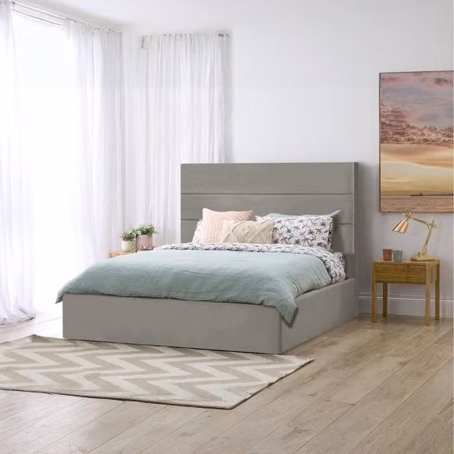 Desire Deco Olivia Upholstered Storage Bed in Grey Velvet Fabric, W/D/H: 180 x 200 cm