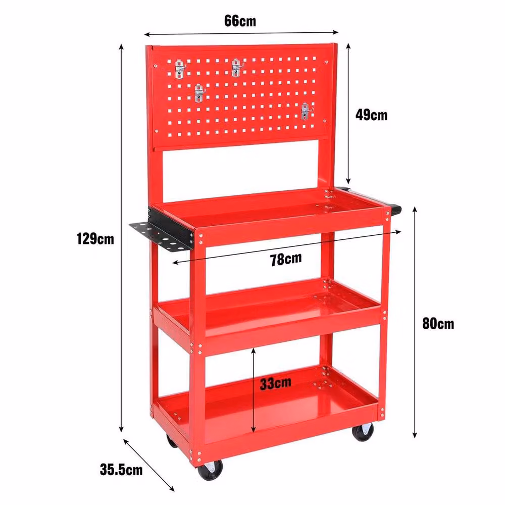 FLAVORA 3 Tier Heavy Duty Rollable Tool Storage Trolley Cart in Red, W: 100 cm, D: 15 cm – 2