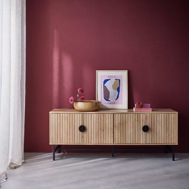 Sweek Industrial Style 4-Door TV Unit in Camel with Wooden Effect and Metal Accents, W: 157.5 cm