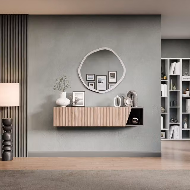 Decorotika Lugano Wall Mounted Entertainment Center in Black and Alina Pattern