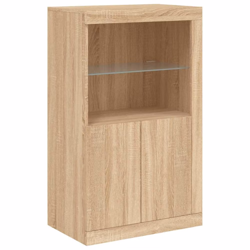Berkfield Home Side Cabinet in Tan Sonoma Oak with Integrated LED Lights and Glass Doors – 2