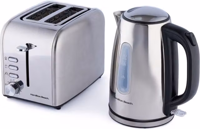 Hamilton Beach Silver Stainless Steel Kettle and 2 Slice Toaster Set
