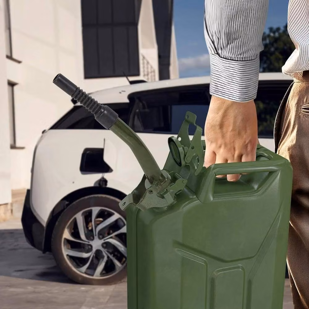 Flavora Green Steel Metal Jerry Can with Flexible Rubber Pouring Spout – 6