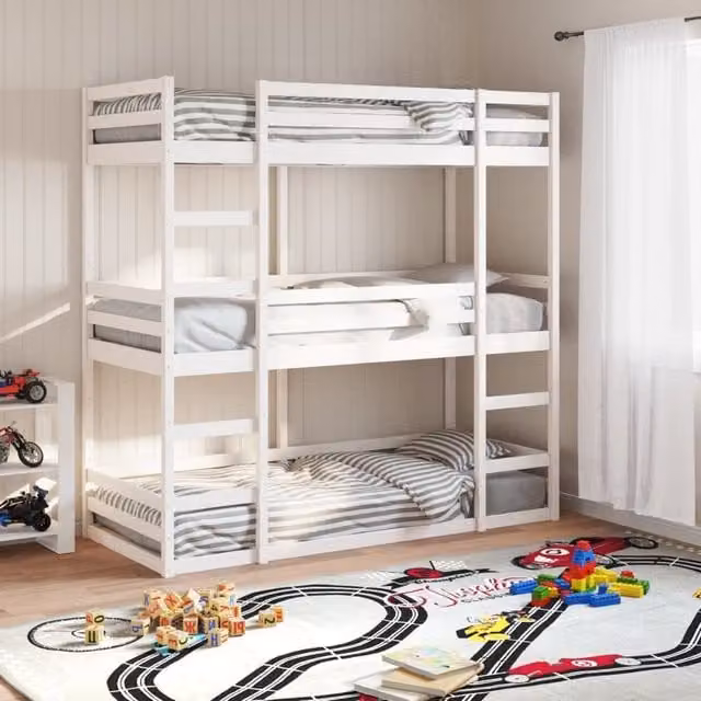 Berkfield Home Triple Bunk Bed in White Solid Wood Pine, W/D/H: 90 x 190 cm