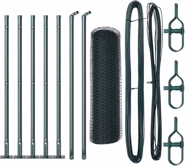 Berkfield Home Green PVC Coated Steel Hexagon Fence, H: 0.4 m x L: 10 m