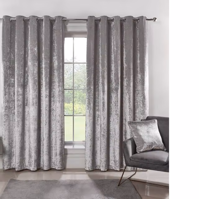 Divante Silver Crushed Velvet Eyelet Curtains, Height: 229 cm, Width: 168 cm