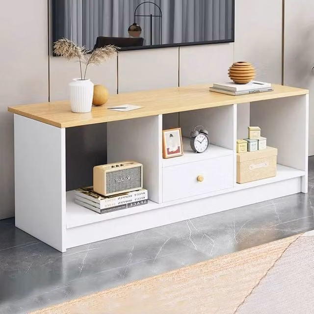 EONLION White Wooden TV Stand Media Console Storage Shelf – 1