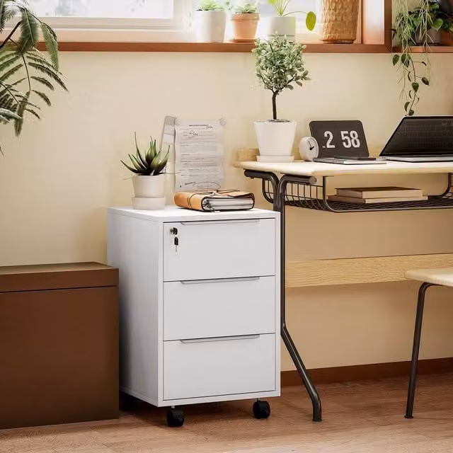 KORVIXA 3-Drawer Locking File Cabinet in White