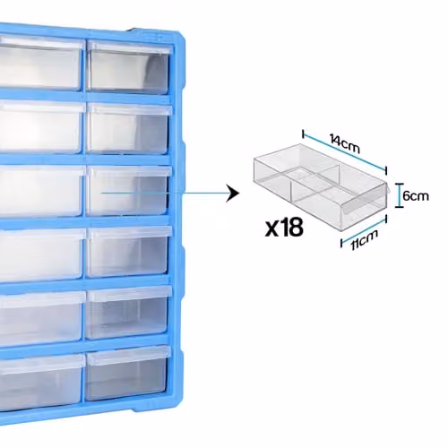 TekBox DIY Storage Organiser Unit with 18 Large Blue Plastic Drawers – 2