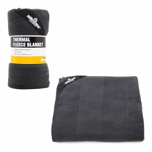 Milestone Camping Thermal Polar Fleece Blanket in Charcoal Grey, W: 150 cm x D: 120 cm