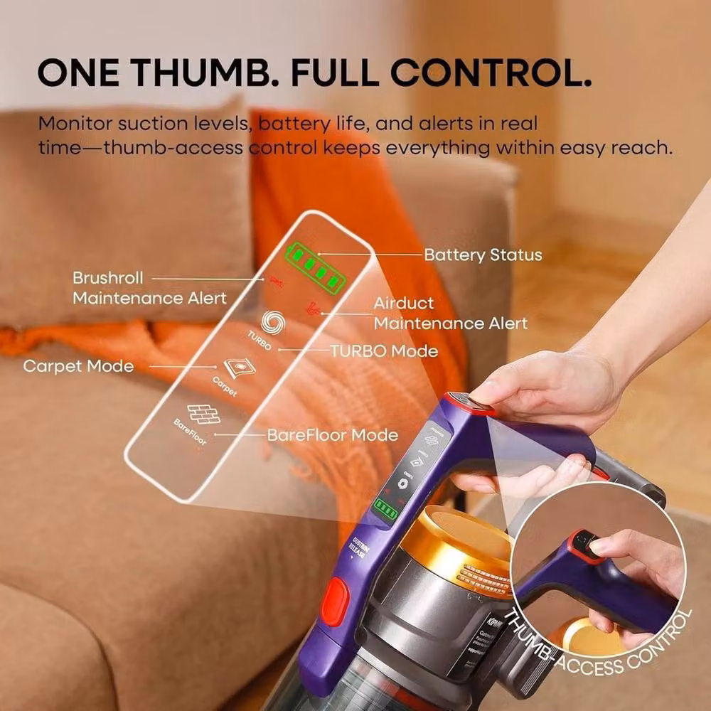 SPETLEK Cordless Stick Vacuum Cleaner with LED Headlight, 550W, 50kPa Suction, 70 Minute Runtime, Grey – 2