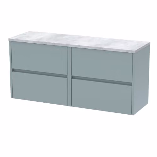 Balterley Coastal Grey Wall Hung 4-Drawer Bathroom Vanity Unit with Rectangular Laminated Worktop, W/D/H: 120.5 x 39.0 x 56.1 cm