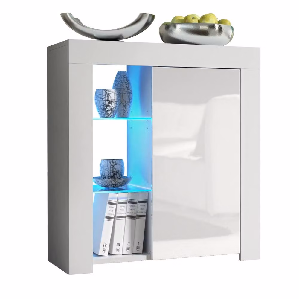 Creative Furniture Serene Sideboard in White with Glossy Doors and Integrated LED Lighting W: 83 cm, H: 75 cm, D: 35 cm – 3