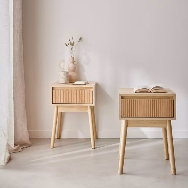 sweeek Wood Decor 1 Drawer Bedside Table Set of 2 in Brown