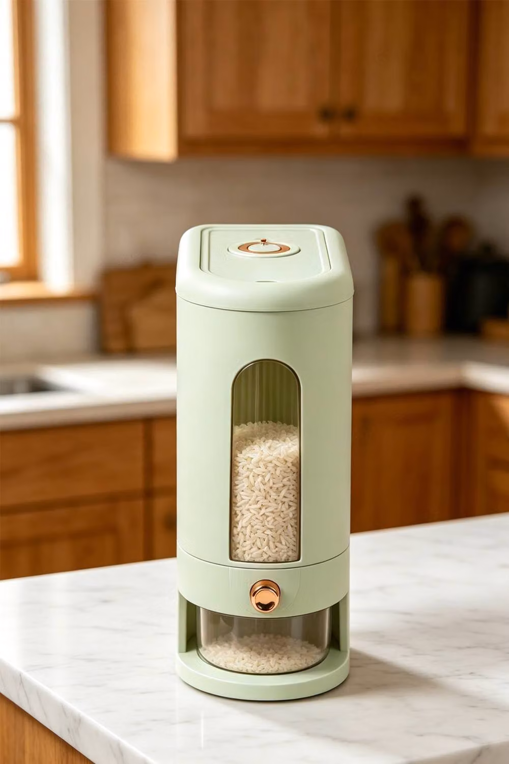 ExtraStar Airtight Rice Dispenser and Storage Container with Measuring Cup, 10kg, Light Green – 2