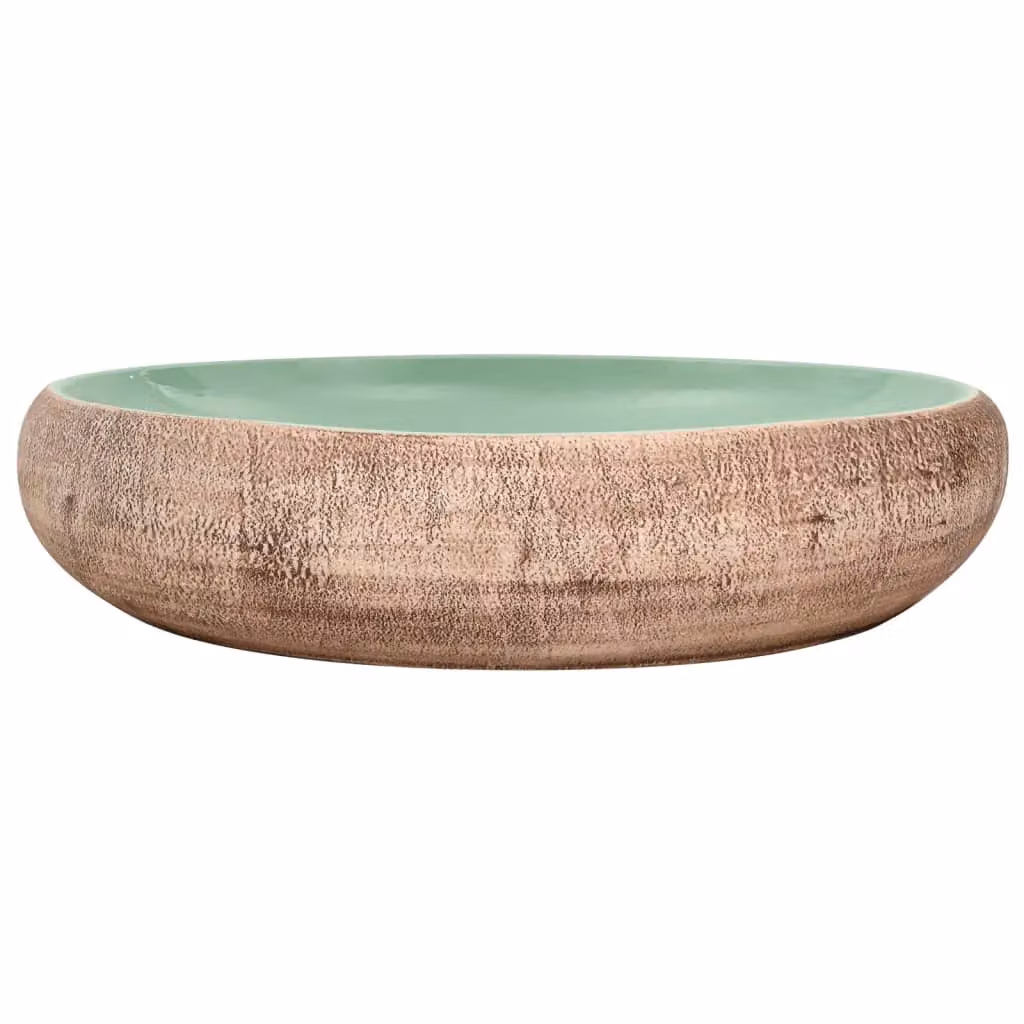 Berkfield Home Oval Ceramic Countertop Basin in Green and Brown, W: 59 cm, D: 40 cm, H: 15 cm – 2