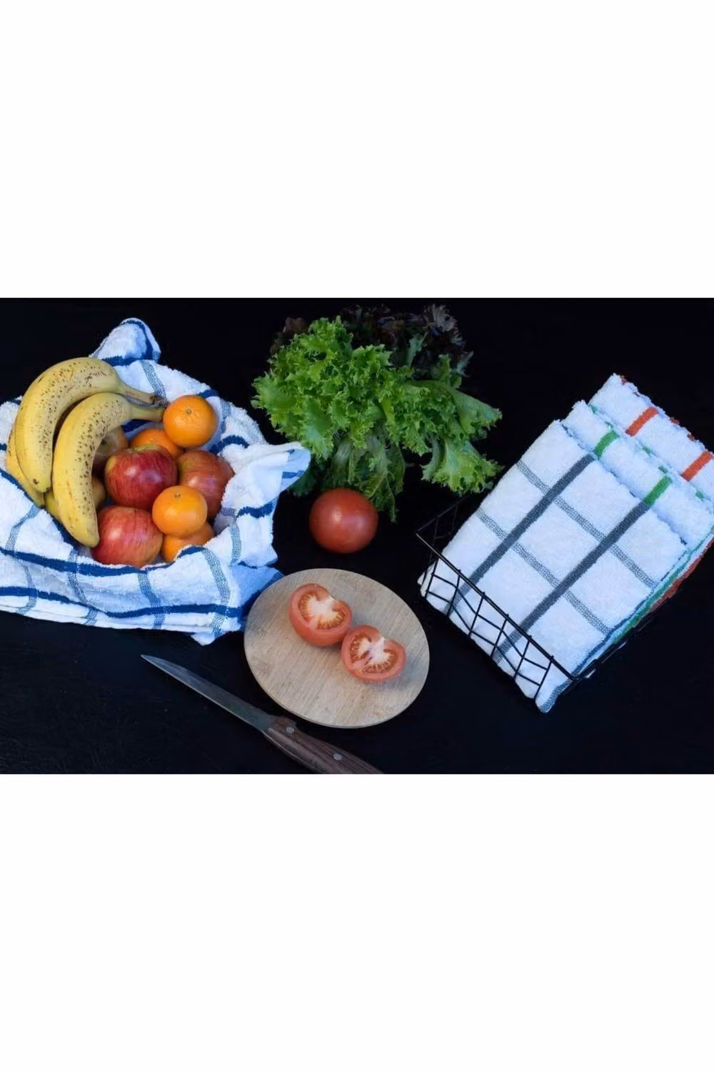 Dyzi Set of 2 White Cotton Terry Tea Towels with Hanging Loops, W: 70 cm, H: 40 cm – 2