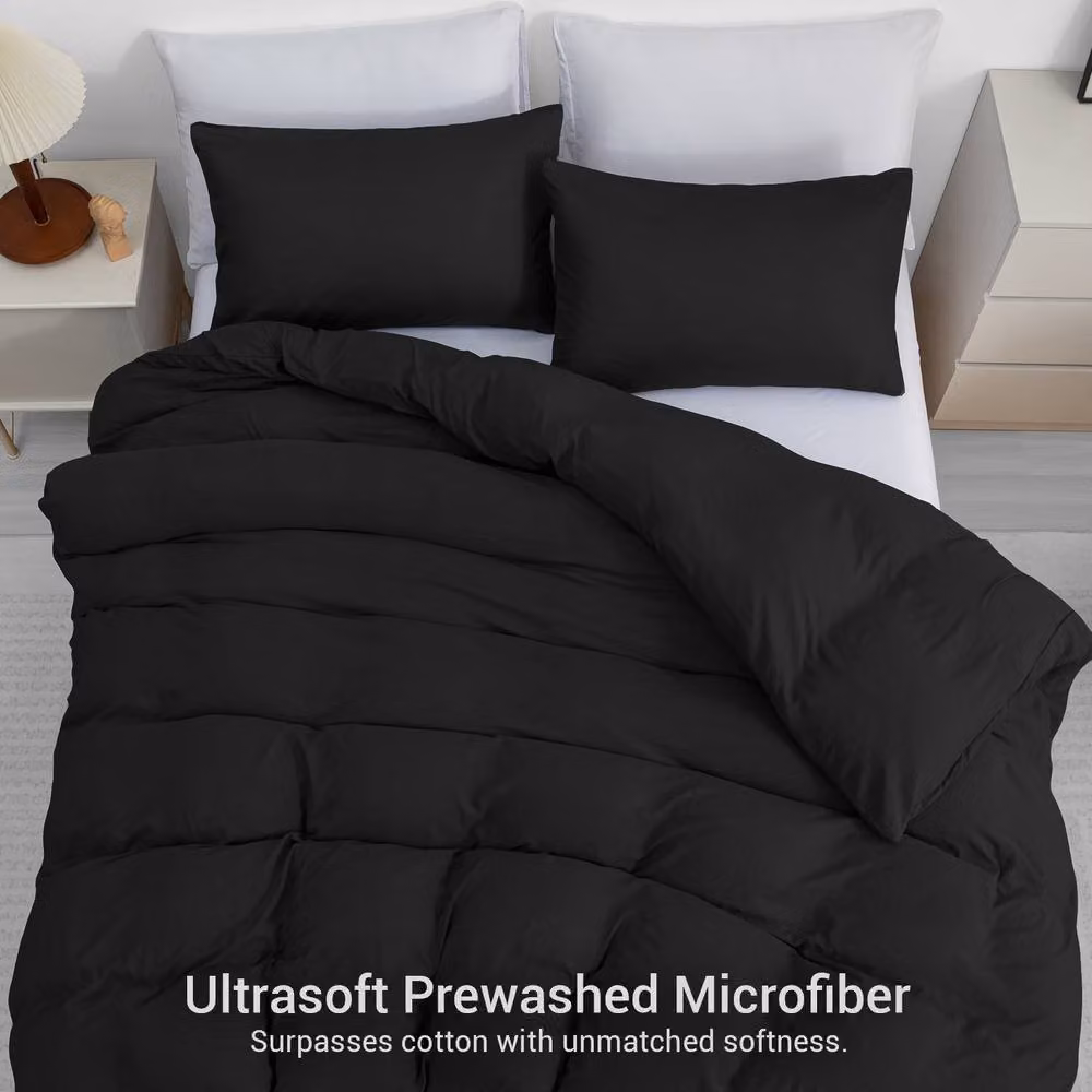 Pamposh Black Pre Washed Microfibre Duvet Cover Set, W: 140 cm, H: 200 cm – 4