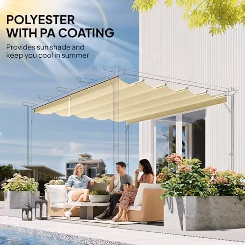 Outsunny Retractable Pergola Shade Cover Replacement in White or Beige – 4