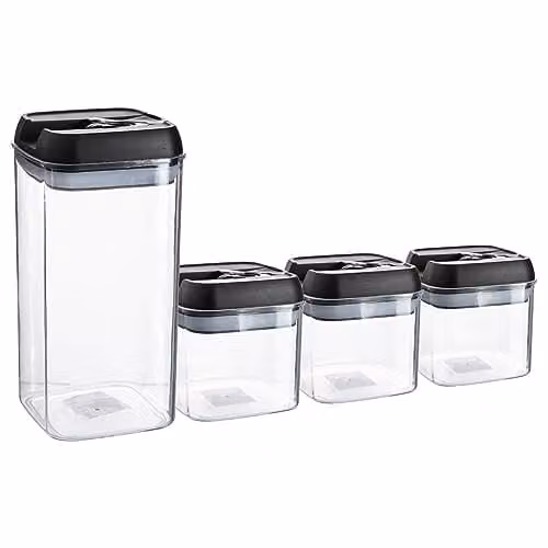 Argon Tableware 4-Piece Black Plastic Food Storage Container Set with Airtight Flip Lock Lids