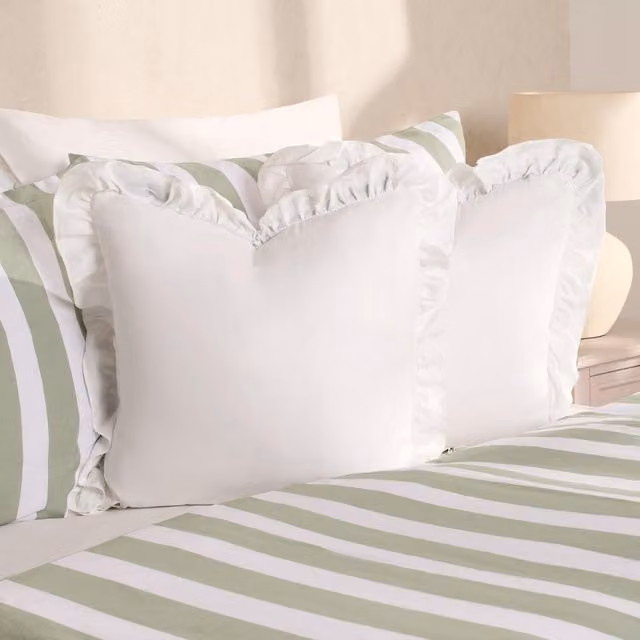 Highams Range Pack of 4 White Linen Frill Square Cushion Covers