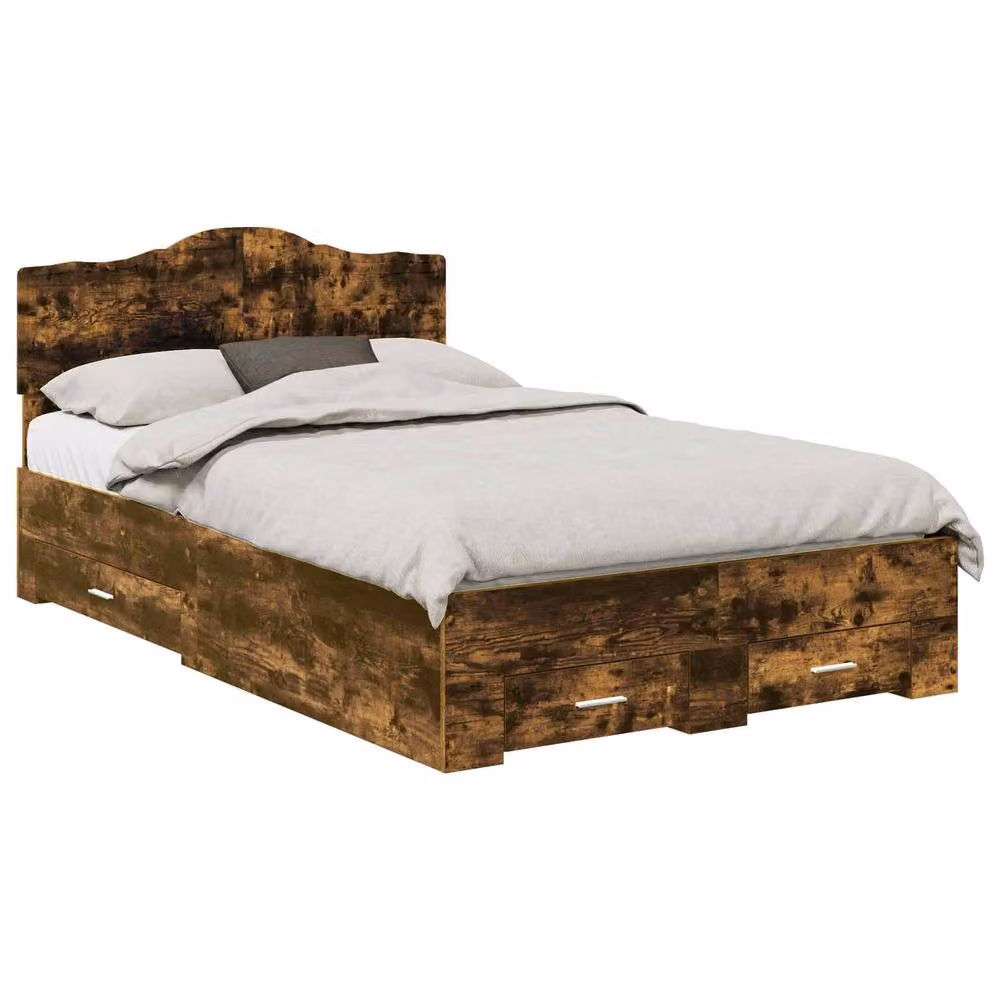 Berkfield Home Modern Bed Frame with Drawers in Smoked Oak Brown, W/D/H: 135 x 190 cm – 2
