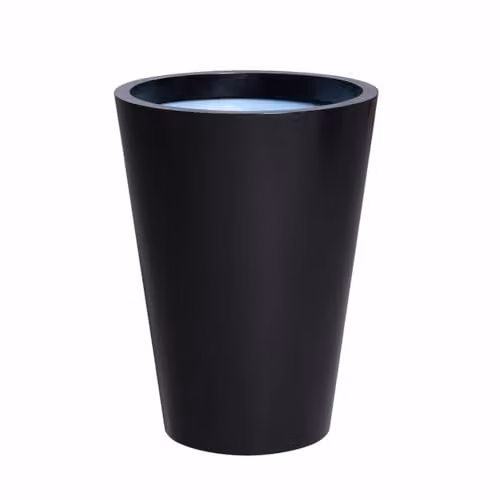 Primrose Black Galvanised Steel Cone Flared Garden Planter with Drainage, Height: 70 cm, Width: 52 cm