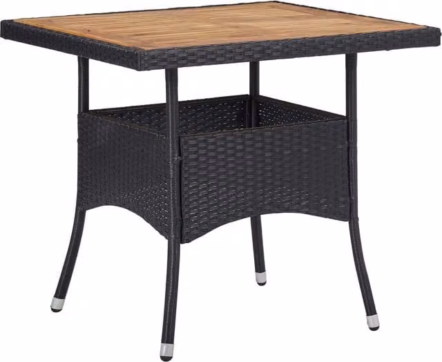 Berkfield Home Outdoor Dining Table in Black Poly Rattan and Oiled Solid Acacia Wood