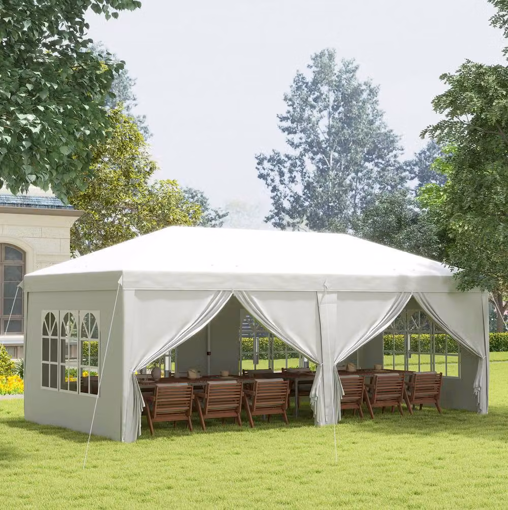 STILVORA Garden Gazebo in White with Removable Walls, W: 6 m, D: 3 m, H: 2.05 m – 2