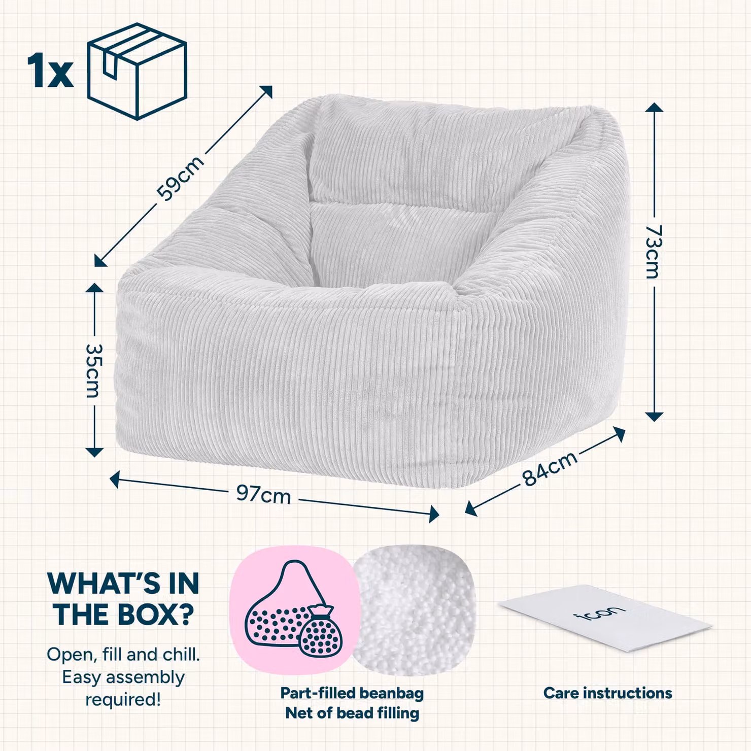 ICON Natalia Jumbo Corduroy Bean Bag Armchair in Light Grey – 3