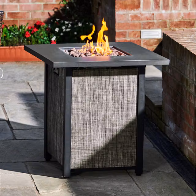 Teamson Home Outdoor Woven Metal Propane Gas Fire Pit Table with Lava Rocks and Cover, Multicolour – 1