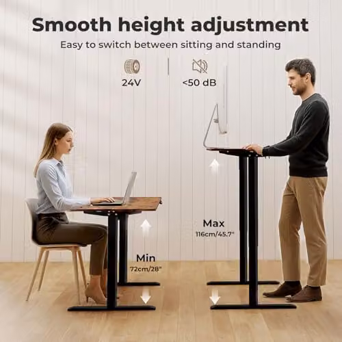 Levede Electric Height Adjustable Standing Desk with 4 Memory Smart Panel and Splice Board, Rustic Brown, W: 120 cm, D: 60 cm – 3