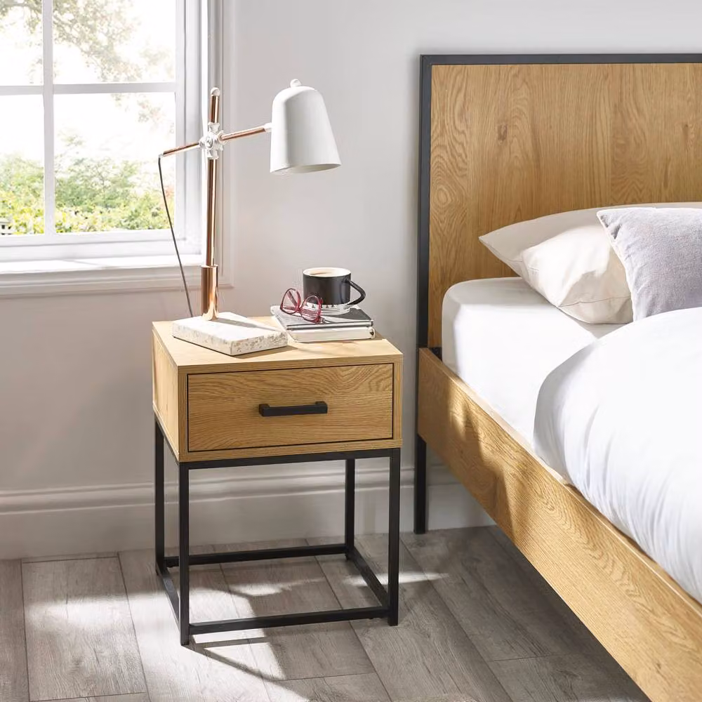 Cheshire Premium Ashford Light Oak Effect 1 Drawer Bedside Table in Brown, Black and Multicolour – 3