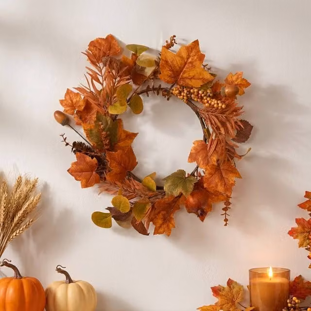 Garden Greatness Decorative Autumn Harvest Wreath in Orange and Multicolour, Diameter: 40 cm